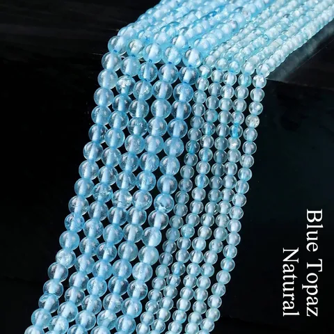 Natural Blue Topaz Round Beads Aquamarine Color Loose Stone For DIY Jewelry Making Bracelet Necklace Accessories Polished Gemstone