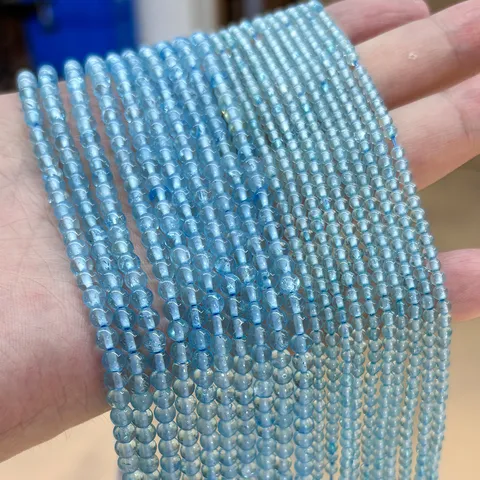 Natural Blue Topaz Round Beads Aquamarine Color Loose Stone For DIY Jewelry Making Bracelet Necklace Accessories Polished Gemstone