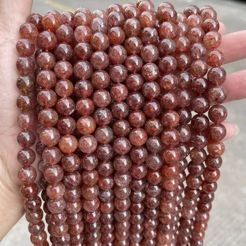Φυσικός Κόκκινος Αιματοειδής Χαλαζίας Strawberry Quartz Στρογγυλές Χάντρες Λειασμένες για Σχεδιασμό Κοσμημάτων DIY