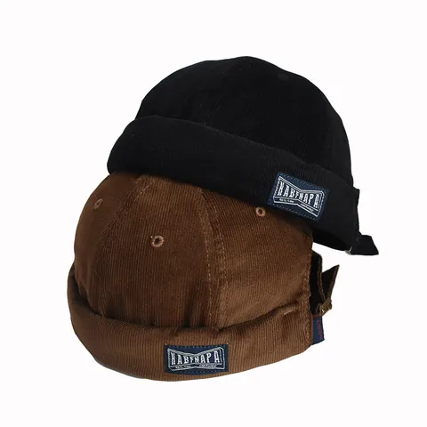Vintage Corduroy Docker Hat For Men Women Retro Landlord Cap Adjustable Skullcap Streetwear Beanie Brimless Hat Accessory