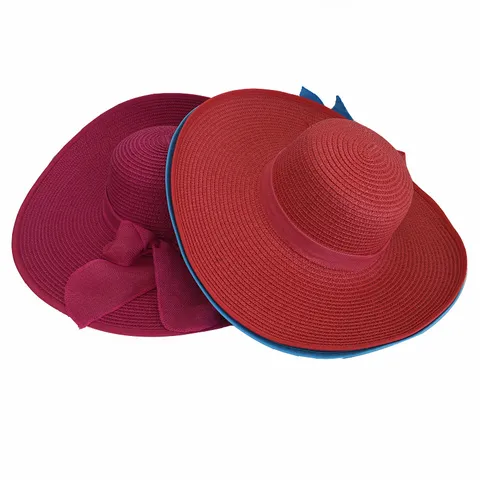 Women Wide Brim Straw Sun Hat Elegant Bow Knot Beach Foldable Summer Hat Outdoor Travel Sun Protection Leisure Vacation Cap