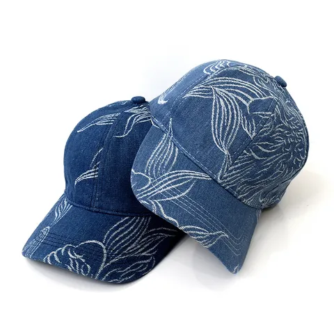 Casquette de Baseball en Denim Délavé Rétro Unisexe Chapeau de Soleil Imprimé Usé Casual Extérieur Coton Visière Incurvée Ajustable