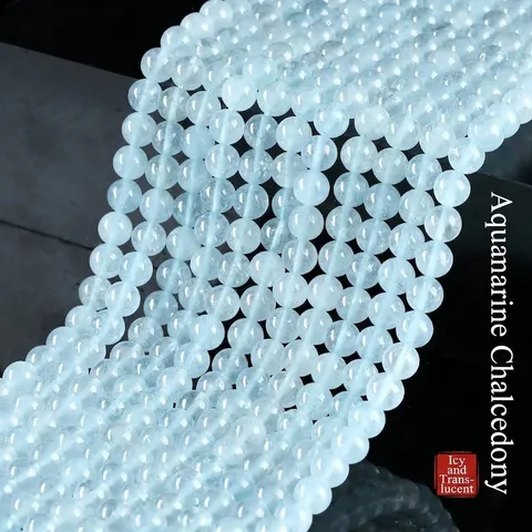 Cuentas Sueltas de Aguamarina de Calcedonia Azul Translúcida de Hielo Natural para la Creación de Joyería DIY Cuentas de Piedra Redonda para Pulseras Collares Accesorios