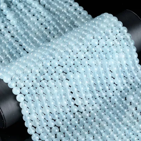 Cuentas Sueltas de Aguamarina de Calcedonia Azul Translúcida de Hielo Natural para la Creación de Joyería DIY Cuentas de Piedra Redonda para Pulseras Collares Accesorios