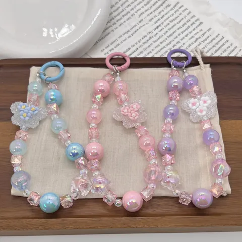 Handmade Dopamine Color Butterfly Donut Phone Charm Resin Bead Bag Chain Heart Star Keychain Accessory For Women Girls