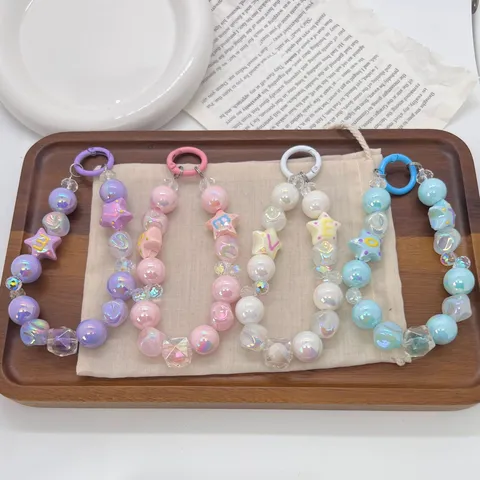 Handmade Dopamine Color Butterfly Donut Phone Charm Resin Bead Bag Chain Heart Star Keychain Accessory For Women Girls