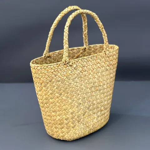 Mini Straw Woven Handbag Casual Beach Tote Bag Women Summer Vacation Woven Basket Bag
