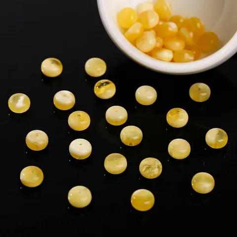 Perles en Cire d'Abeille Naturelle Jaune Gras de Poulet Blanc de Porcelaine Perles d'Espacement Rondes Sculptées DIY