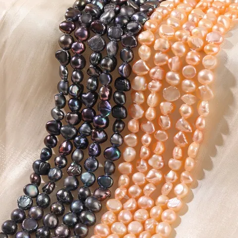 Perles d'Eau Douce Naturelles Roses Noires Perles en Vrac Lustre Miroir Fil de Perles Plates Rondes Pour Création de Bijoux DIY