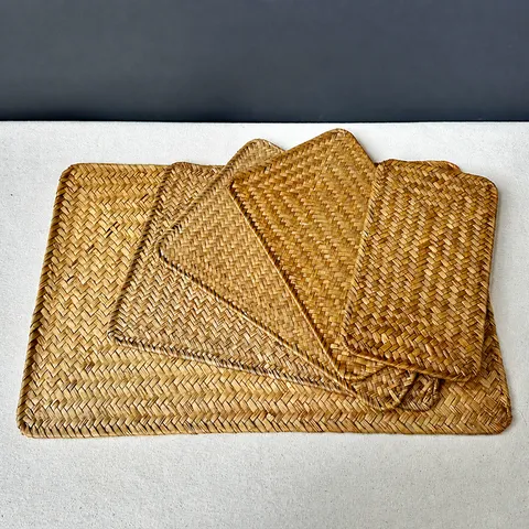 Handmade Natural Seagrass Woven Placemat Heat Resistant Table Mat Retro Japanese Style Kitchen Dining Pad