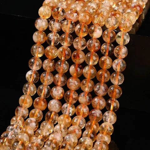 Natural Citrine Yellow Tower Quartz Round Loose Beads Polished Gemstone Beads For DIY Jewelry Making Bracelet Necklace Accessories
