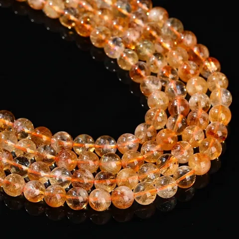 Natural Citrine Yellow Tower Quartz Round Loose Beads Polished Gemstone Beads For DIY Jewelry Making Bracelet Necklace Accessories