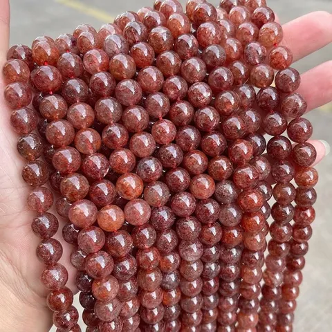 Φυσικός Κόκκινος Αιματοειδής Χαλαζίας Strawberry Quartz Στρογγυλές Χάντρες Λειασμένες για Σχεδιασμό Κοσμημάτων DIY