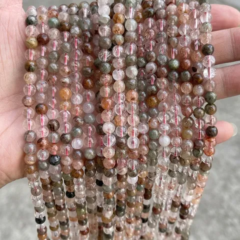 Natural Multi-Color Rutilated Quartz Loose Beads Ice Transparent Round Crystal Stone Beads For DIY Jewelry Making Accessories