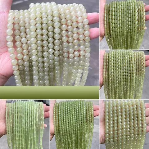 Pale Green Hetian Jade Chalcedony Loose Beads Bamboo Abacus Round Shape For DIY Jewelry Making Necklaces Accessories