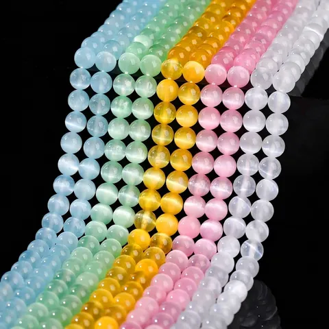 Perline Sciolte Tonde in Selenite Occhio di Gatto Colorate per Creazione Gioielli DIY Collane Bracciali Accessori