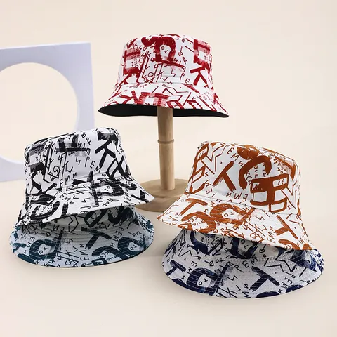 Reversible Graffiti Alphabet Bucket Hat For Men Women Double Sided Leopard Print Sun Hat Outdoor Casual Polyester Fisherman Cap