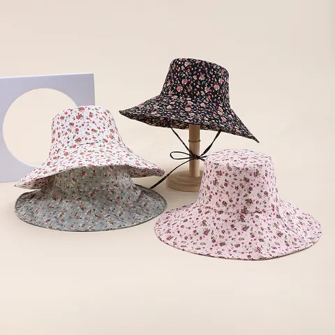 Chapeau Bob à Large Bord pour Femmes Chapeau de Soleil Pliable Imprimé Numérique Décontracté Voyage à la Plage Protection UV Coton