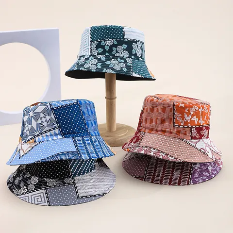 Damen Wendbarer Fischerhut Farbblock Paisley Blumenmuster Sonnenschutz Lässig Breite Krempe Hut