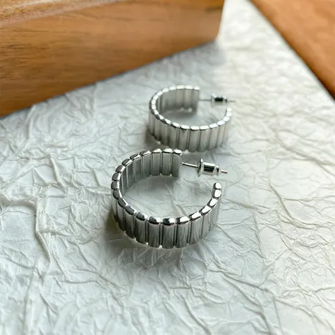 Orecchini a Cerchio Minimalisti Francesi Retro con Strisce a Spirale in Rame Placcato Argento Gioielli di Moda per Donna