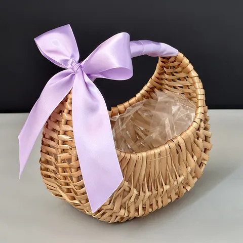 Handgewebter Weiden-Rattan-Blumenkorb Mit Wasserdichtem Futter Bandschleife Halbmond-Geflechtkorb Für Hochzeit Picknick Geschenkaufbewahrung