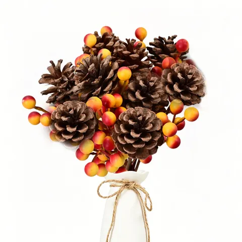 Artificial Pinecone And Berry Bundle Harvest Festival Decor Handmade Satin Dried Flower Bouquet For Thanksgiving Party Home Arrangement