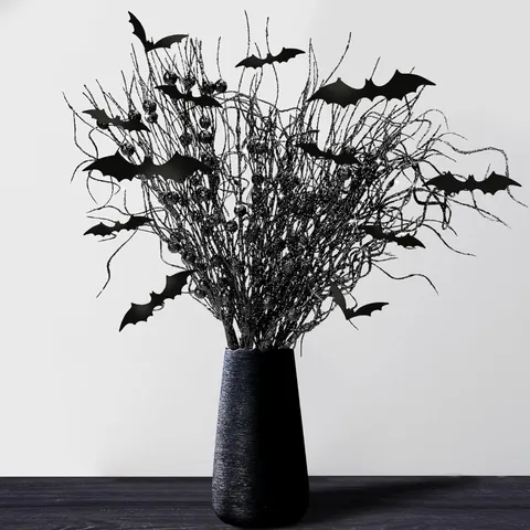 Halloween Künstliche Glitzer Fledermaus Zweig Dekorative Ornamente Set Festival Party Heimdekoration Tote Zweige Requisiten