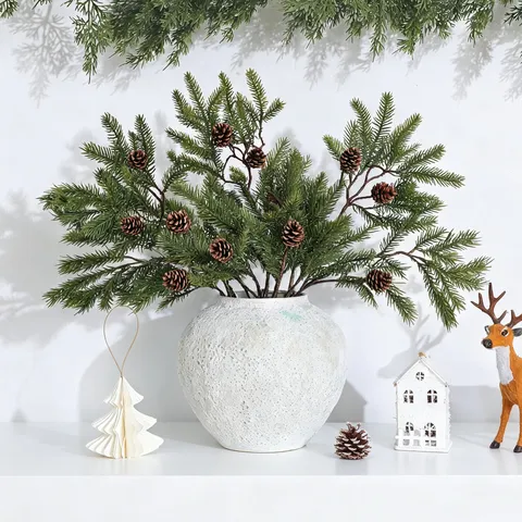 Artificial Pine Cone Pine Branch Christmas Decorations Flexible Wire Stem Pine Needle Ornaments For Christmas Tree Home Party Decor
