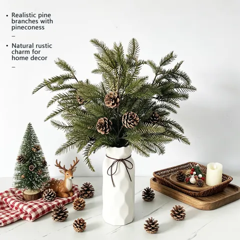 Artificial Pine Cone Pine Branch Christmas Decorations Flexible Wire Stem Pine Needle Ornaments For Christmas Tree Home Party Decor