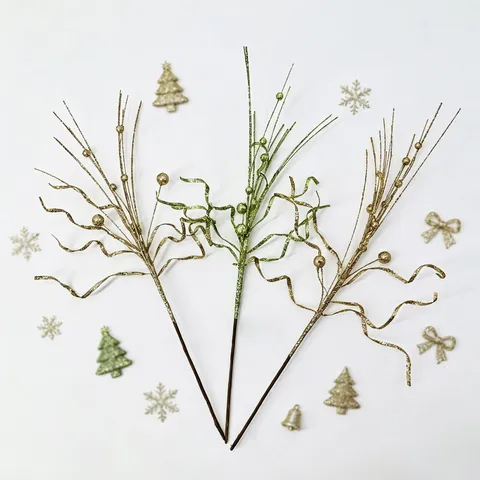 Weihnachten Glitzer Beerenstiele Lockiges Band Künstliche Florale Picks Für Weihnachtsbaum Dekoration Urlaub Haus Party Layout