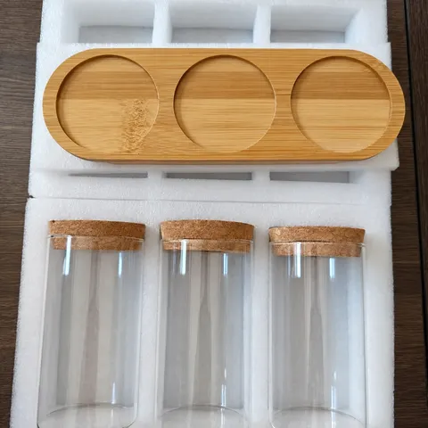 Set di Vasi per Piante Idroponiche in Vetro Trasparente Con Vassoio in Legno e Tappo di Sughero Decorazione per la Casa Minimalista