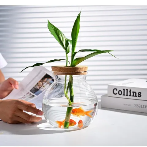 Transparent High Borosilicate Glass Hydroponic Vase Simple Desktop Small Plant Flower Container Clear Glass Bottle with Cork