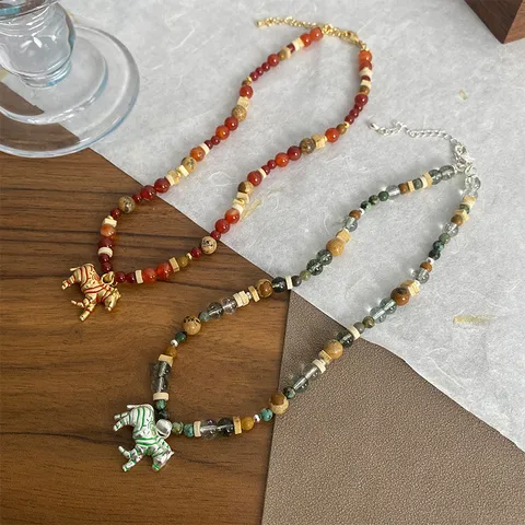 Vintage Zebra Hanger Kralenketting Voor Vrouwen Boheems Natuursteen Koper Choker Vakantie Etnische Stijl Sieraden Cadeau