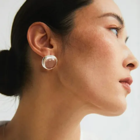 Conjunto de Joyería de Collar con Colgante de Strass Transparente Irregular Pendientes de Botón de Cobre Galvanizado Anillo para Mujer