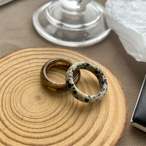 Vintage Geometrischer Breiter Ring Retro Bernstein Dalmatiner Stein Look Kupfer Ring Für Damen Herren Mode Schmuck