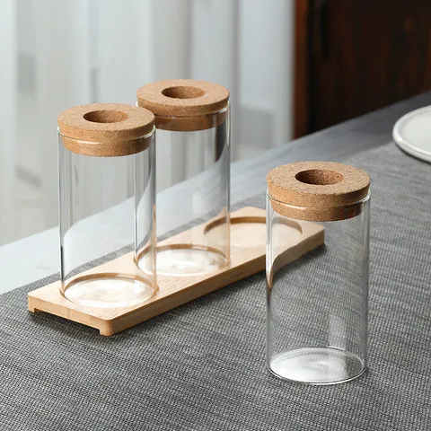 Moderna Vaso Idroponico in Vetro Trasparente Tazza Vulcano Con Coperchio in Sughero e Base in Legno Per Piante da Scrivania Decorazioni Casa