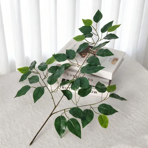 Nordic Artificial Banyan Leaf Branches Plastic Silk Fake Greenery Plant Sprays For Home Wedding Garden Outdoor Landscape Decoration