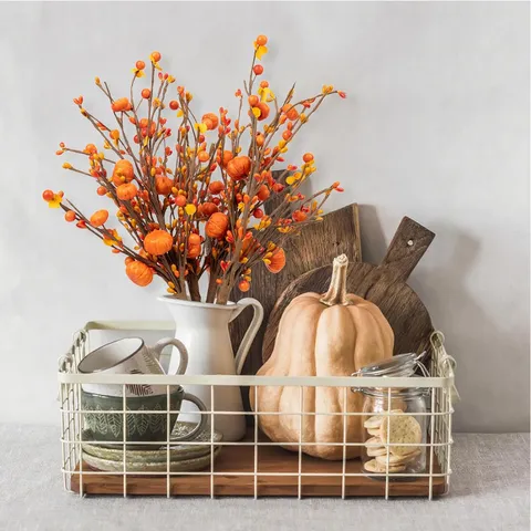 Artificial Pumpkin Berry Stems For Autumn Harvest Thanksgiving Halloween Decor Realistic Fall Pumpkin Branches For Home Vase Table Decoration
