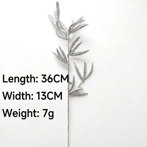 Artificial Glitter Bamboo Leaf Branches Christmas Decoration Glittering Plastic Stem For Festive Home Party DIY Floral Decor