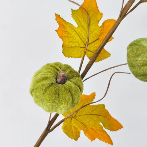 Velvet Pumpkin Maple Leaf Branches Artificial Fall Harvest Stem For Thanksgiving Halloween Home Table Centerpiece Decor