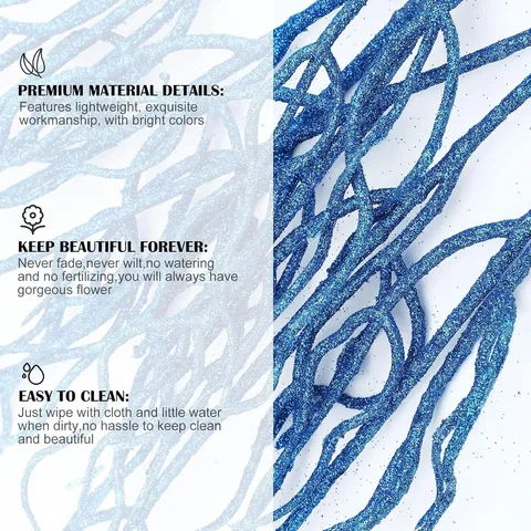 Pics de Noël en Plastique Pailleté Branches Ondulées de Moustache de Dragon pour Décoration de Fête Maison Or Argent Rose Bleu