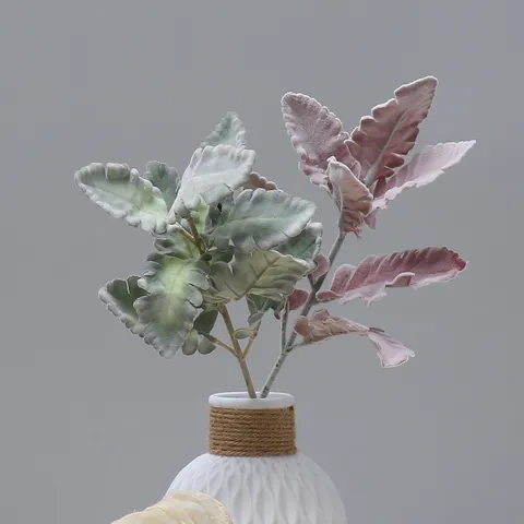 Nordic Minimalist Artificial Flocked Dusty Miller Leaves Stem For Home Living Room Decoration Wedding Flower Arrangement Photography Props