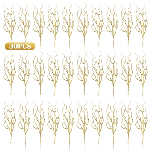 Pics de Noël en Plastique Pailleté Branches Ondulées de Moustache de Dragon pour Décoration de Fête Maison Or Argent Rose Bleu