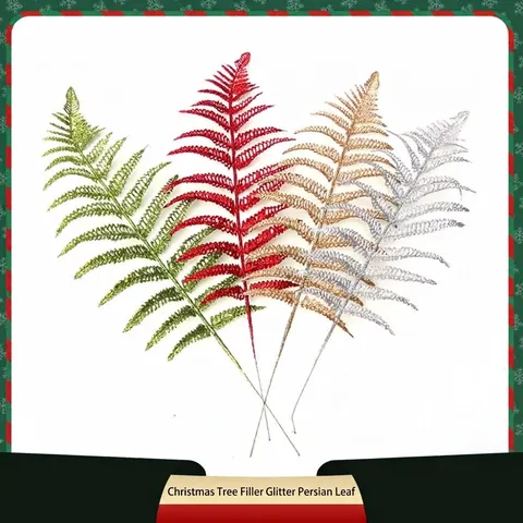 Glitter Artificial Persian Fern Leaf Christmas Tree Ornament Hollow Out Plastic Foliage For Holiday Wedding Party Decoration
