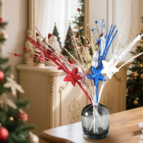 Ramas de Estrellas Patrióticas Día de la Independencia Puntas de Estrellas con Purpurina Decoración de Floreros Hogar 4 de Julio