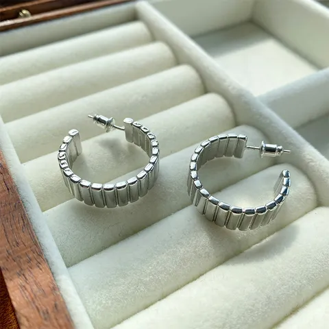 Orecchini a Cerchio Minimalisti Francesi Retro con Strisce a Spirale in Rame Placcato Argento Gioielli di Moda per Donna