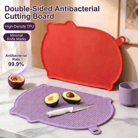 Antibacterial TPU Cutting Board Double Sided Food Grade High Density Non Slip Chopping Board For Kitchen Meat Fruit Prep