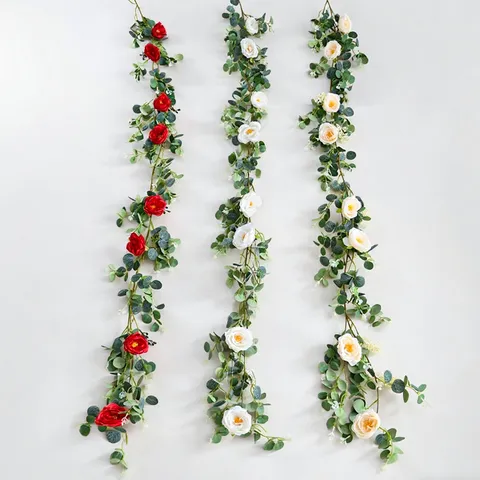 Artificial Rose Flower Vine Silk Rose Garland Fake Hanging Plants For Home Decoration Wall Wedding Party Decor