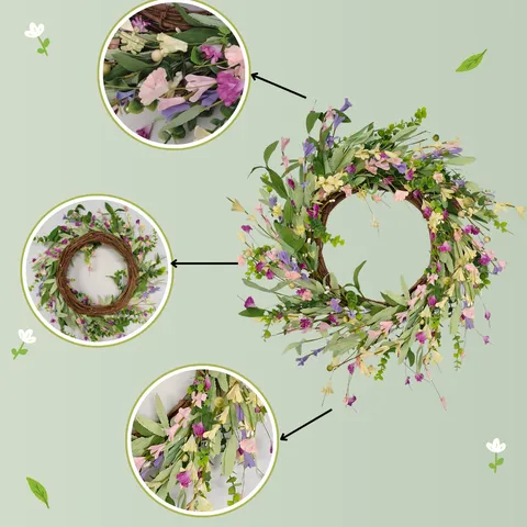 Artificial Wild Chrysanthemum Wreath For Front Door Wedding Party Home Decor Spring Flower Rattan Wreath Hanging Decoration