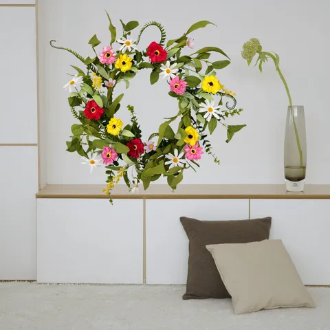 Artificial Daisy Wreath Small Wildflower Silk Flower Garland For Doorway Living Room Bedroom Home Wall Decor